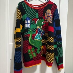 Holiday Time Colorful Dinosaur Crewneck Sweater